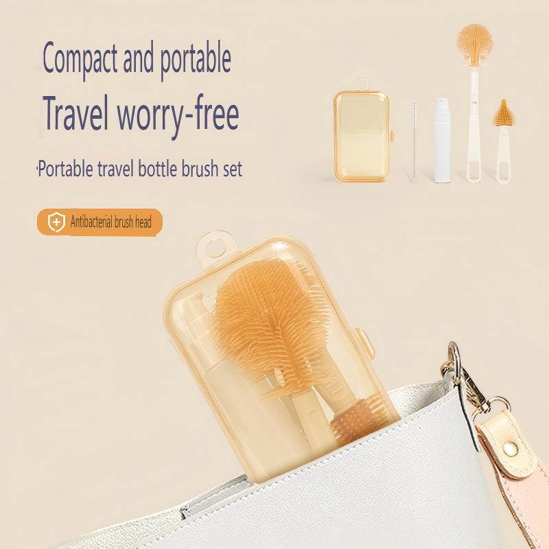 Baby silicone portable bottle cleaning brush travel set storage box