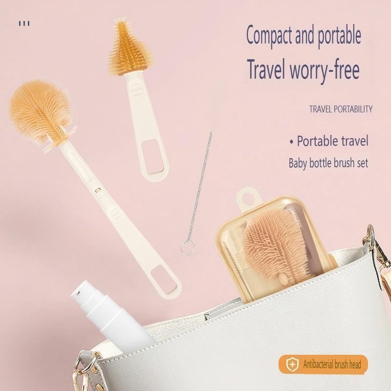 Baby silicone portable bottle cleaning brush travel set storage box