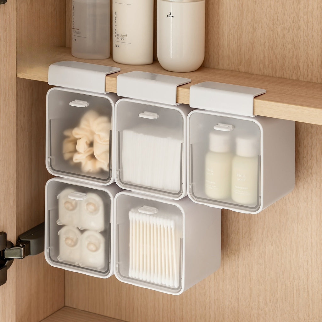 Mirror cabinet storage box hanging under dust belt flip cover cosmetics makeup remover cotton swab bathroom bathroom rack