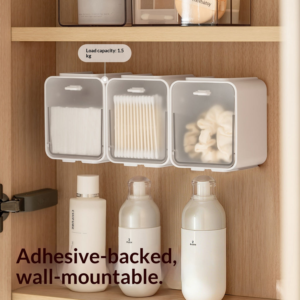 Mirror cabinet storage box hanging under dust belt flip cover cosmetics makeup remover cotton swab bathroom bathroom rack