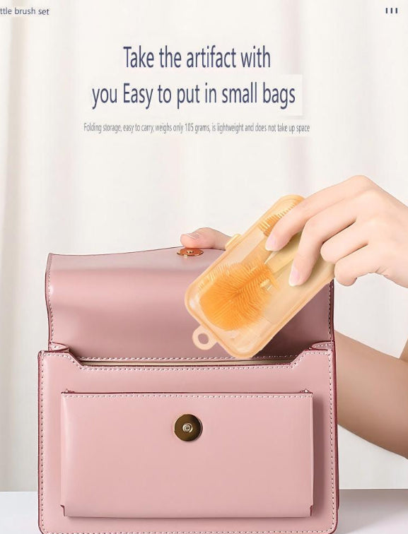 Baby silicone portable bottle cleaning brush travel set storage box