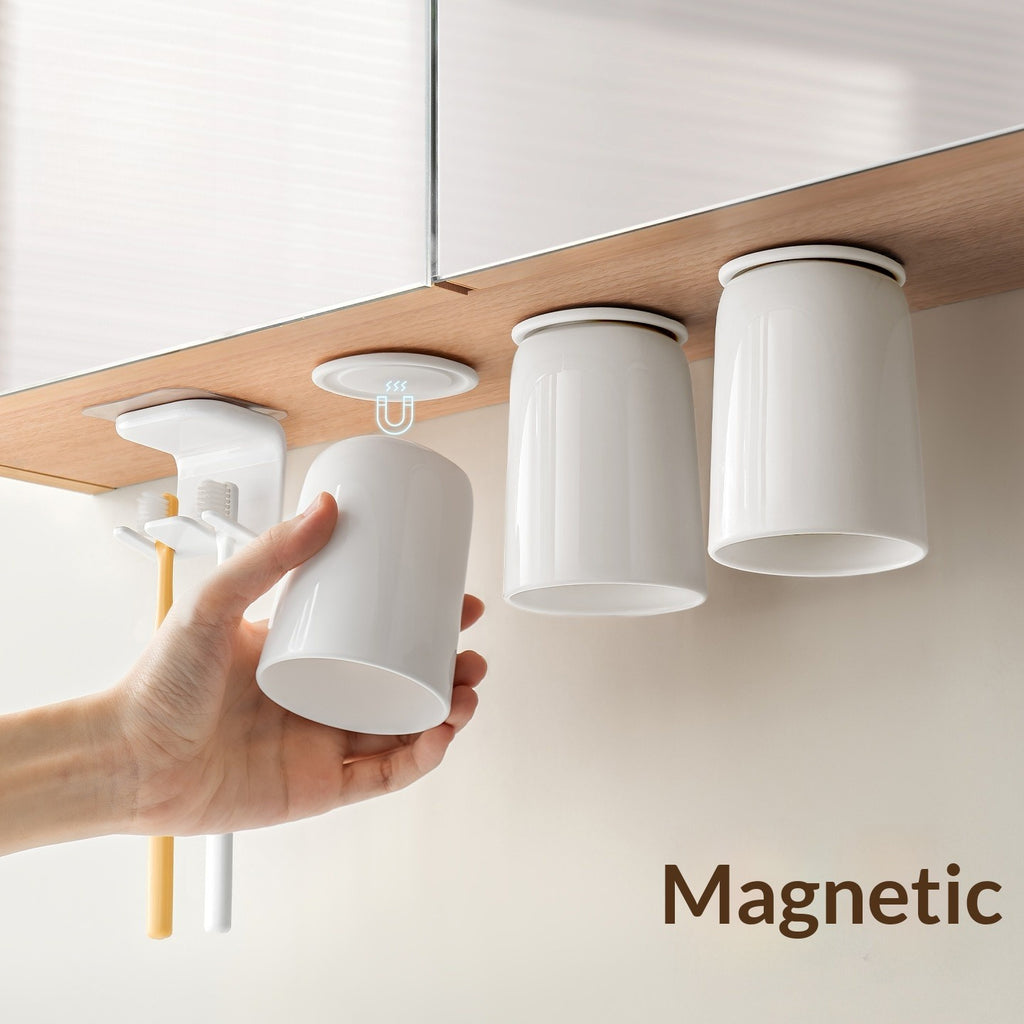 Toothbrush rack magnetic suction washing mouth cup upside down rack toothpaste mirror cabinet storage wall hanging tooth cylinder